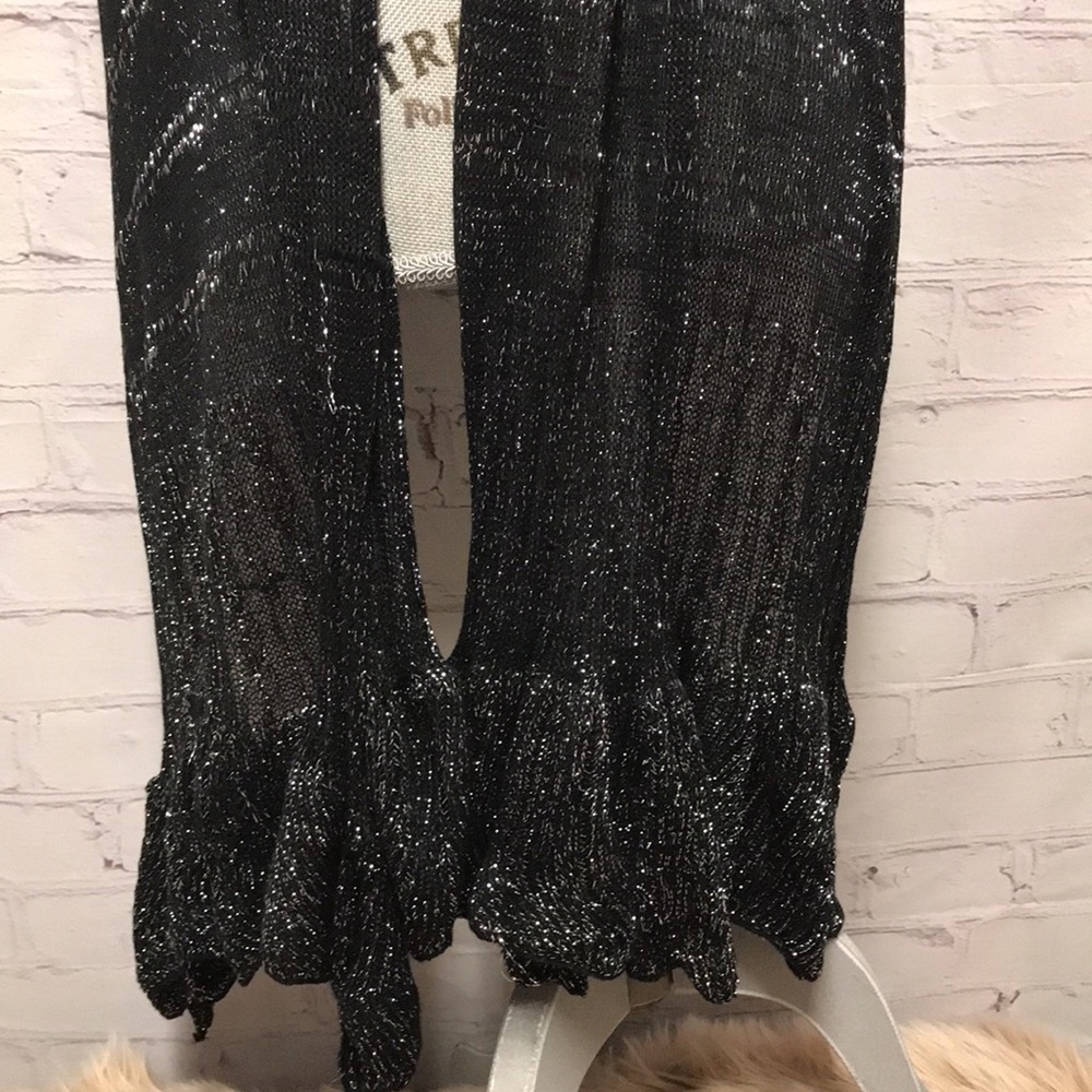 Black & Silver ruffle knit long duster shawl / holiday scarf dressy 96 inches - Picture 3 of 8